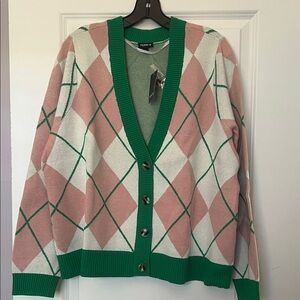 Torrid Pink and Green Argyle Cardigan